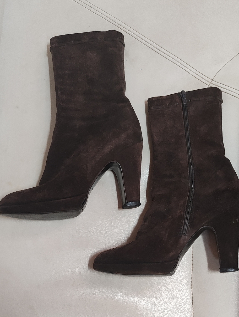 Miu Miu Dark Brown Suede Mid-Heel Ankle Boots